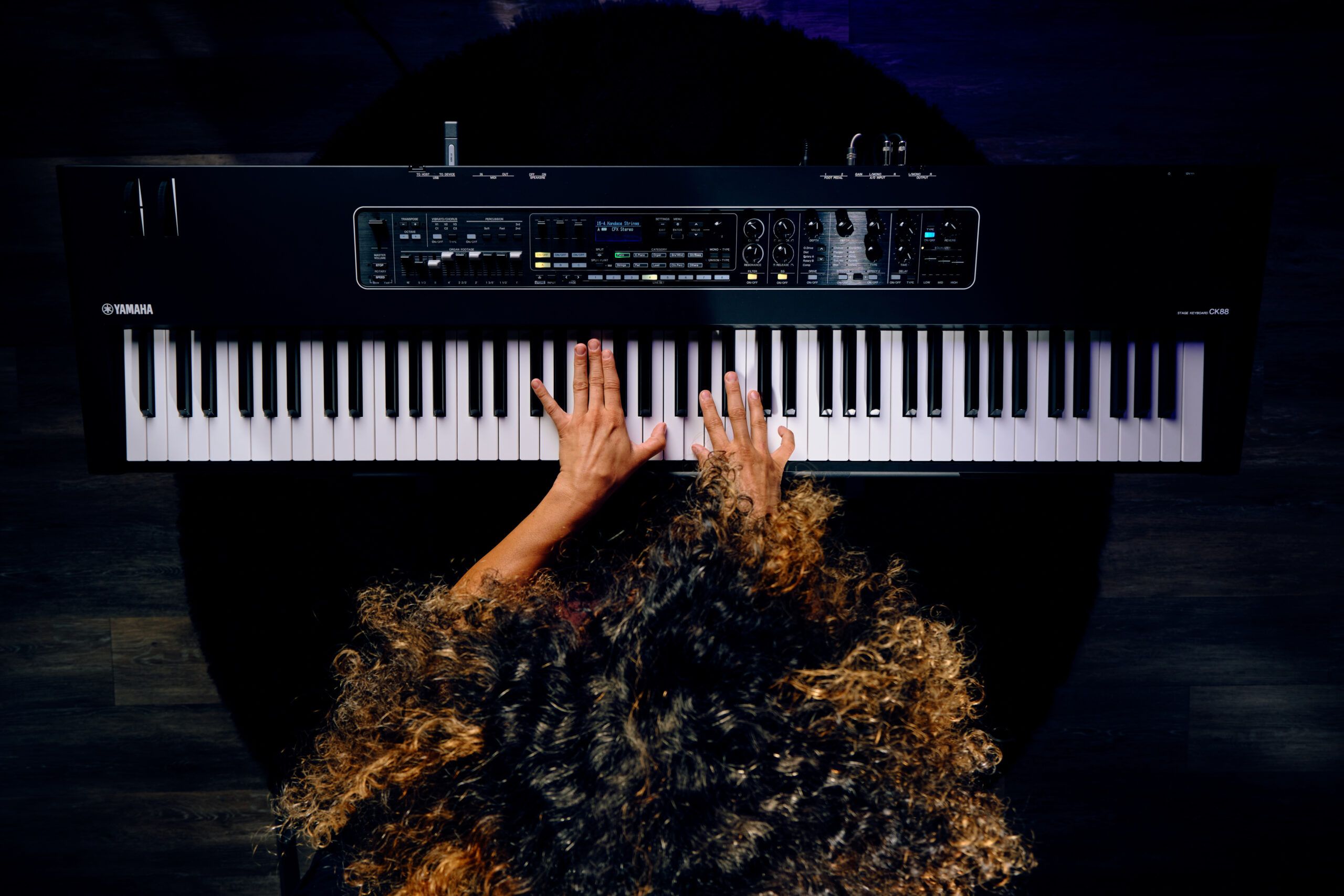 Woman playing synthesizer.